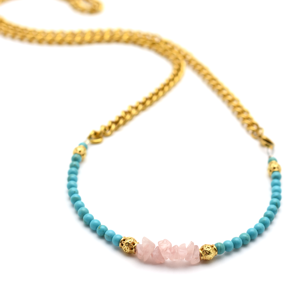 Rose Quartz & Turquoise Beaded Belly Chain