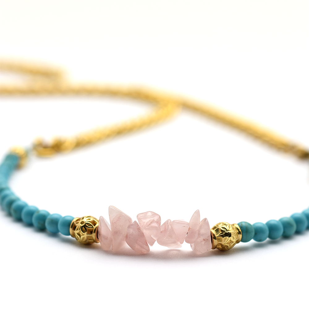 Rose Quartz & Turquoise Beaded Belly Chain