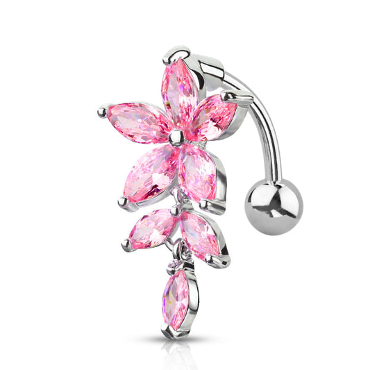 Pink Flower Belly Ring